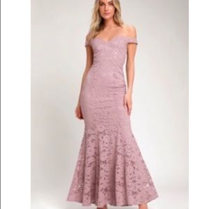 NWT Lavender lace off the shoulder mermaid dress
